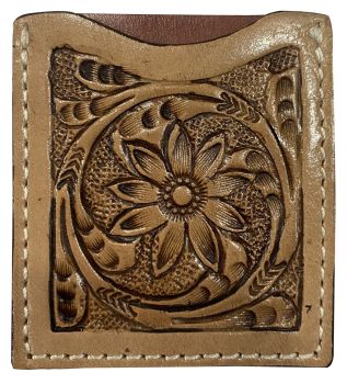 Stick On Floral Tooled Leather Cell Phone Card Wallet